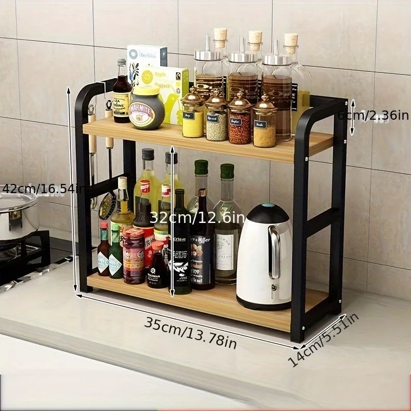 2-Tier Countertop Storage Shelf - Space Saving Organizer for Coffee, Mugs & Condiments, Rustproof Kitchen Rack - Image 2