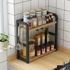 2-Tier Countertop Storage Shelf - Space Saving Organizer for Coffee, Mugs & Condiments, Rustproof Kitchen Rack