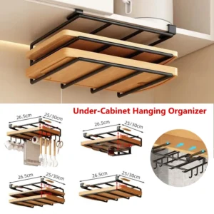 Under Cabinet Hanging Organizer Rack with Hooks