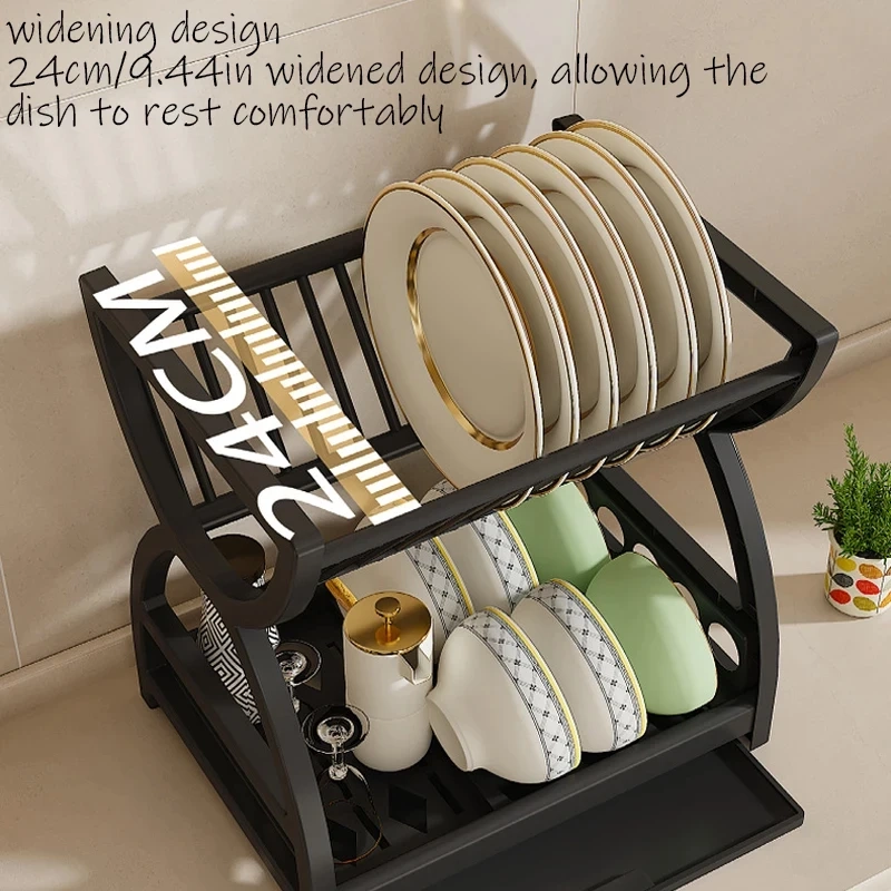 2-Tier Countertop Dish Storage Rack with Utensil Holder - Image 4