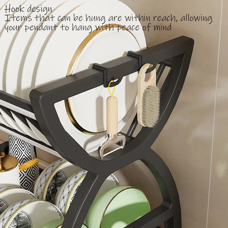 2-Tier Countertop Dish Storage Rack with Utensil Holder - Image 5