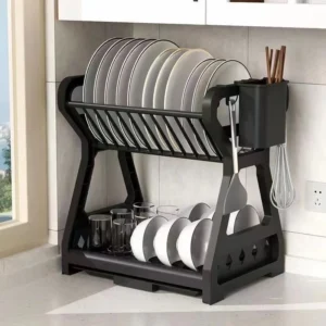 2-Tier Countertop Dish Storage Rack with Utensil Holder