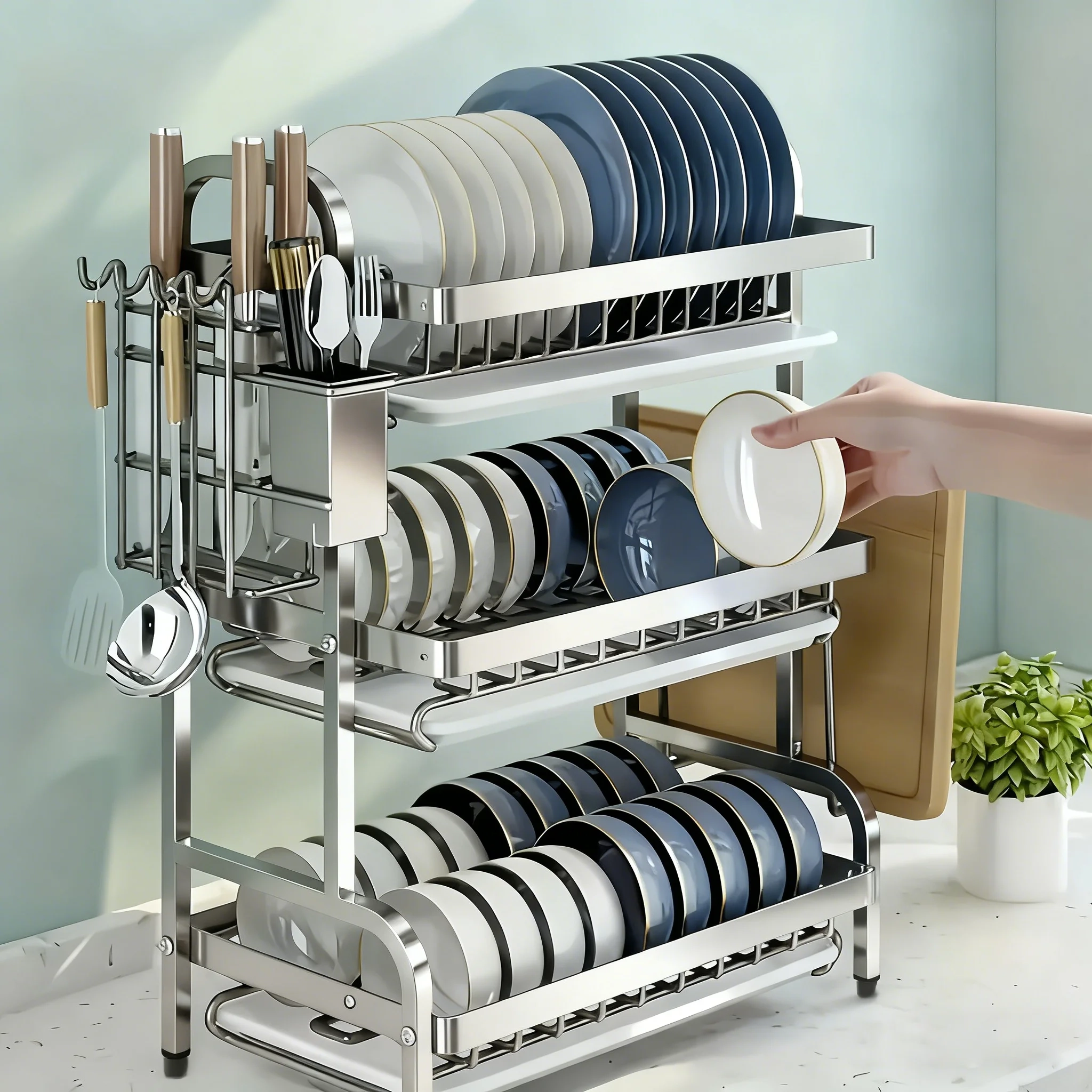 Multi-Tier Dish Drying Rack - used for storing cutlery, plates and bowls. - Image 4