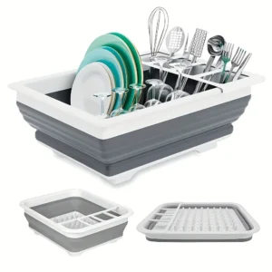 Foldable Dish Drying Rack with Cutlery Holder - Space-Saving for Homes, RVs, Camping & Travel Trailers | Plastic Tray Rack