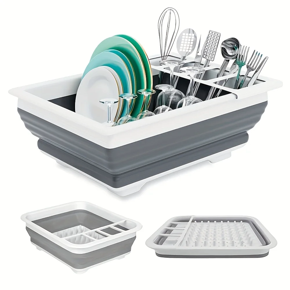 Foldable Dish Drying Rack with Cutlery Holder - Space-Saving for Homes, RVs, Camping & Travel Trailers | Plastic Tray Rack