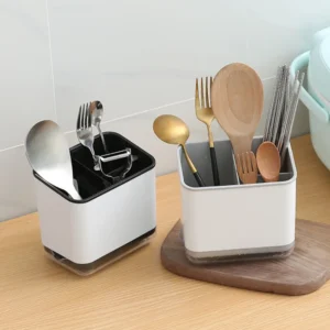 Double-Layer Cutlery Drain Rack with Utensil Holder