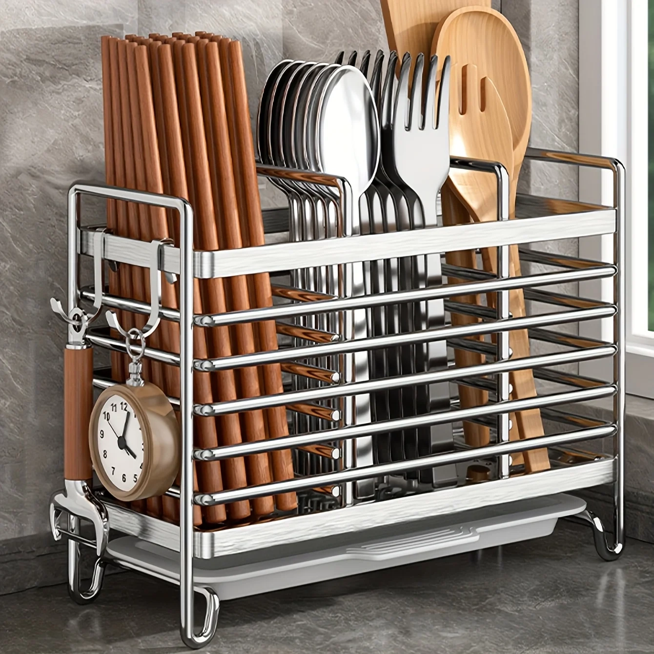 Wall-Mounted Stainless Steel Utensil Holder