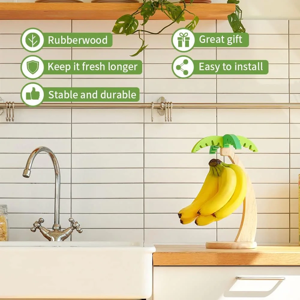 Wall Mounted Wooden Banana Holder with Hooks - Image 3