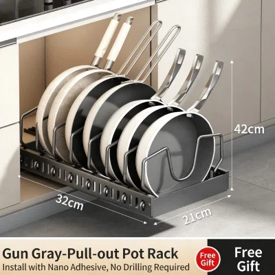 Pull-Out Pots and Pans Organizer Tray - Pull Out Kitchen Storage Tray with 8 Adjustable Dividers for Lids and Cookware - Image 9