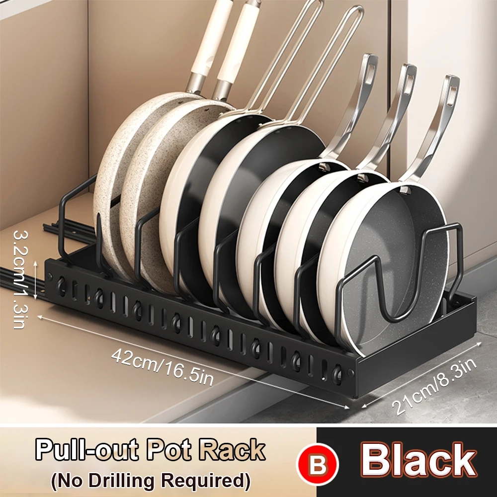 Pull-Out Pots and Pans Organizer Tray - Pull Out Kitchen Storage Tray with 8 Adjustable Dividers for Lids and Cookware - Image 8