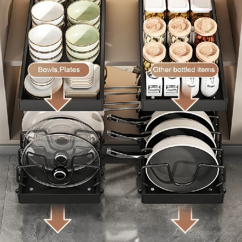 Pull-Out Pots and Pans Organizer Tray - Pull Out Kitchen Storage Tray with 8 Adjustable Dividers for Lids and Cookware - Image 3