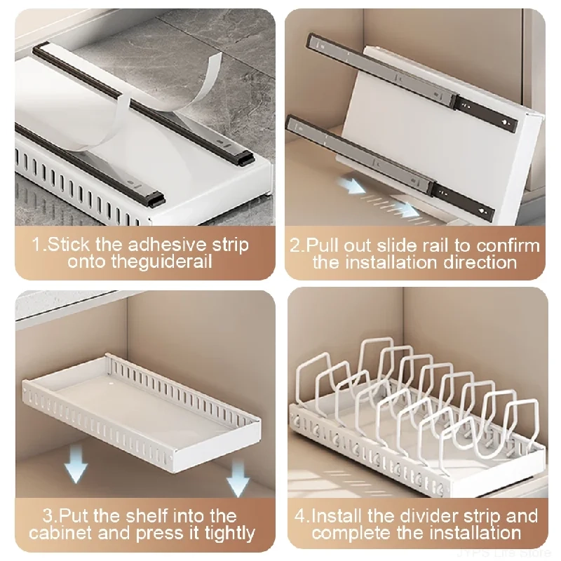 Pull-Out Pots and Pans Organizer Tray - Pull Out Kitchen Storage Tray with 8 Adjustable Dividers for Lids and Cookware - Image 6