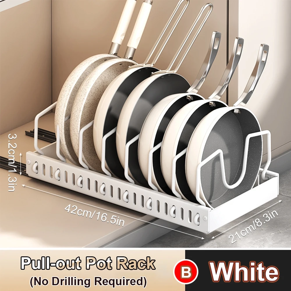 Pull-Out Pots and Pans Organizer Tray - Pull Out Kitchen Storage Tray with 8 Adjustable Dividers for Lids and Cookware - Image 7