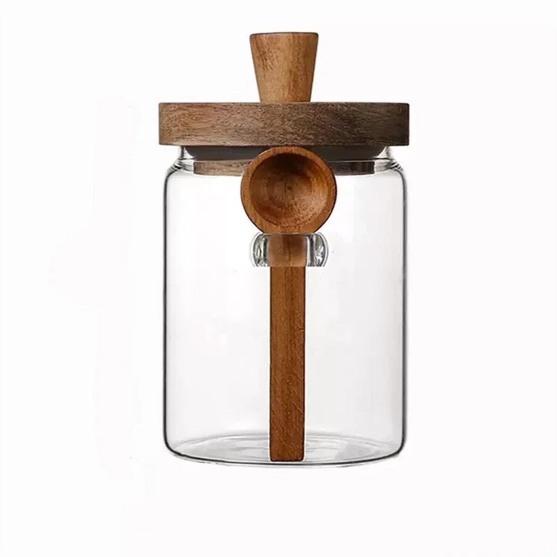 Glass Storage Jar with Wooden Lid and Spoon - Image 8