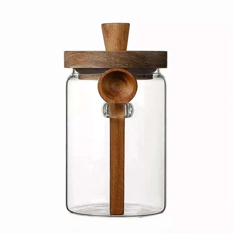 Glass Storage Jar with Wooden Lid and Spoon - Image 9