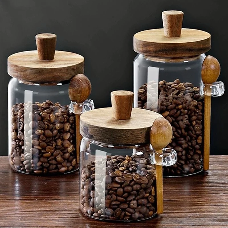 Glass Storage Jar with Wooden Lid and Spoon - Image 2