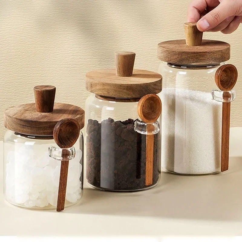 Glass Storage Jar with Wooden Lid and Spoon - Image 5