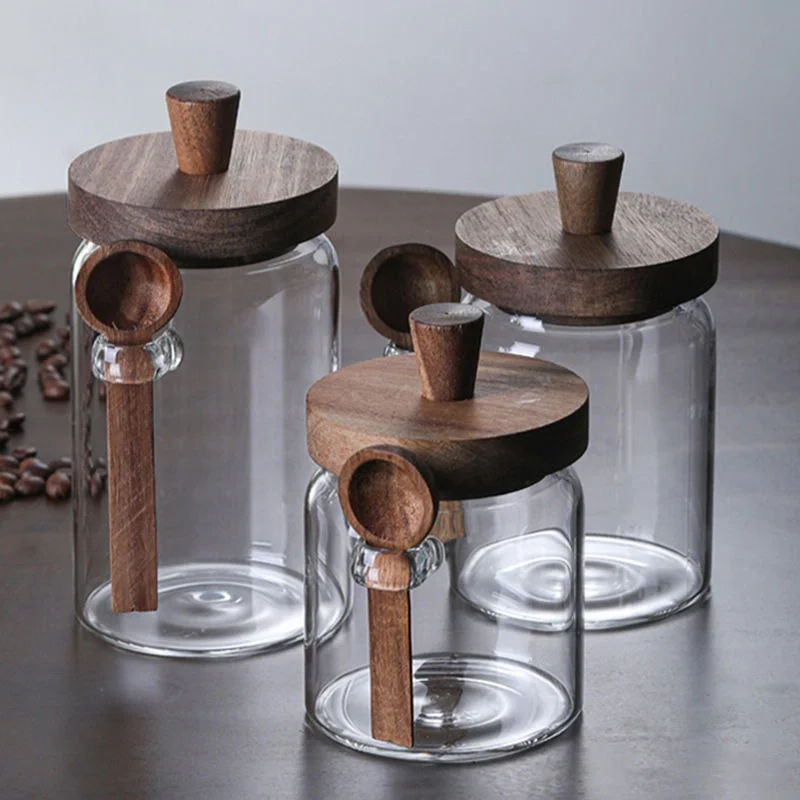 Glass Storage Jar with Wooden Lid and Spoon - Image 6