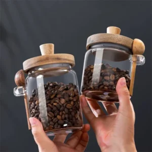 Glass Storage Jar with Wooden Lid and Spoon
