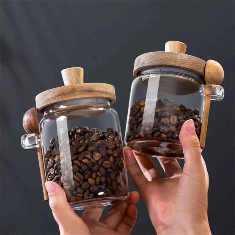 Glass Storage Jar with Wooden Lid and Spoon