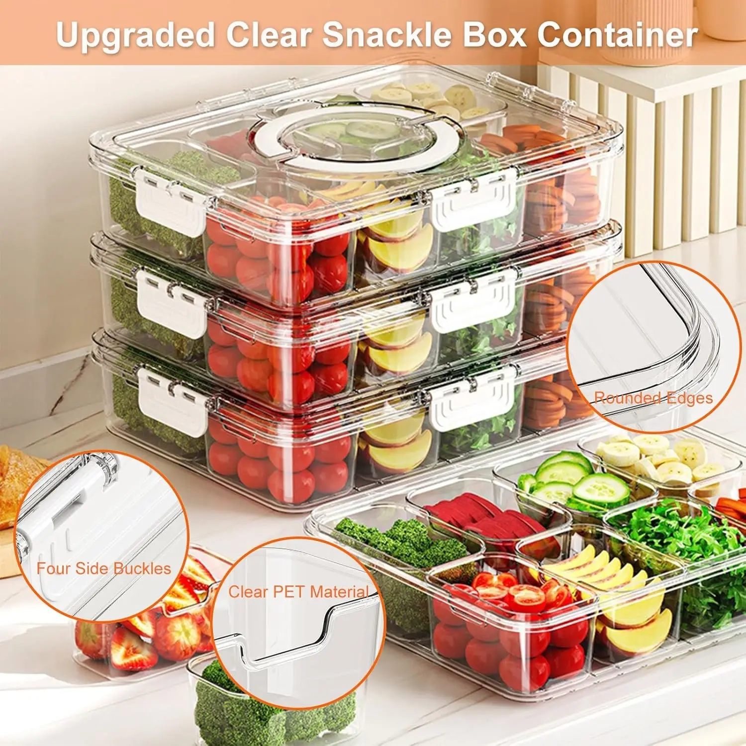 Portable Divided Veggie Tray with Lid - Image 3