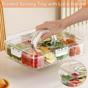Portable Divided Veggie Tray with Lid