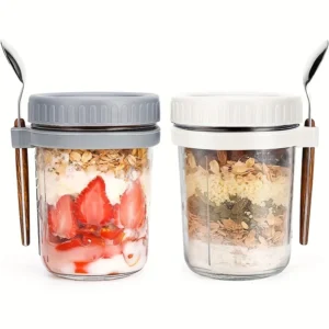 Glass Oatmeal Cup with Lid and Spoon