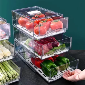 Stackable Fridge Organizer Bin with Drain Tray