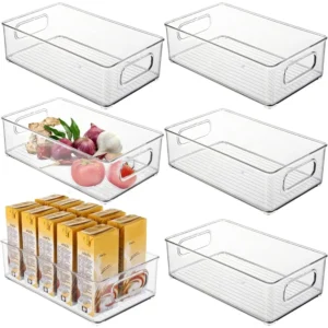 Clear Stackable Fridge Organizer Bin with Handles