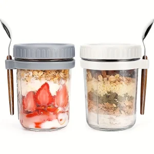 Glass Oatmeal Cup with Lid and Spoon