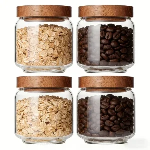 Clear Glass Storage Jars with Wooden Lids