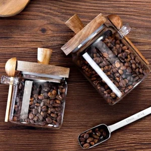 Airtight Glass Storage Jar with Wooden Lid and Scoop