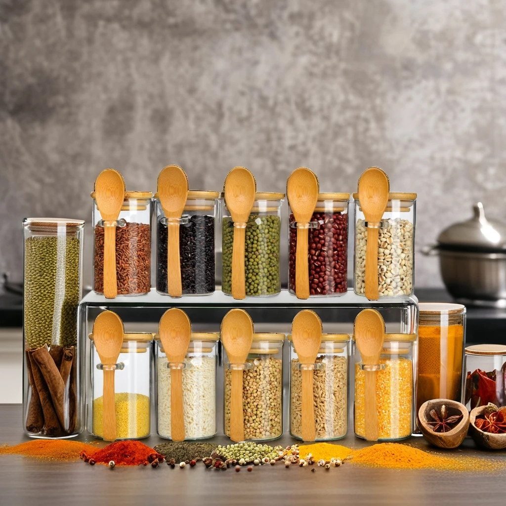 Glass Storage Jar with Bamboo Lid and Spoon - Image 5