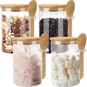 Glass Storage Jar with Bamboo Lid and Spoon