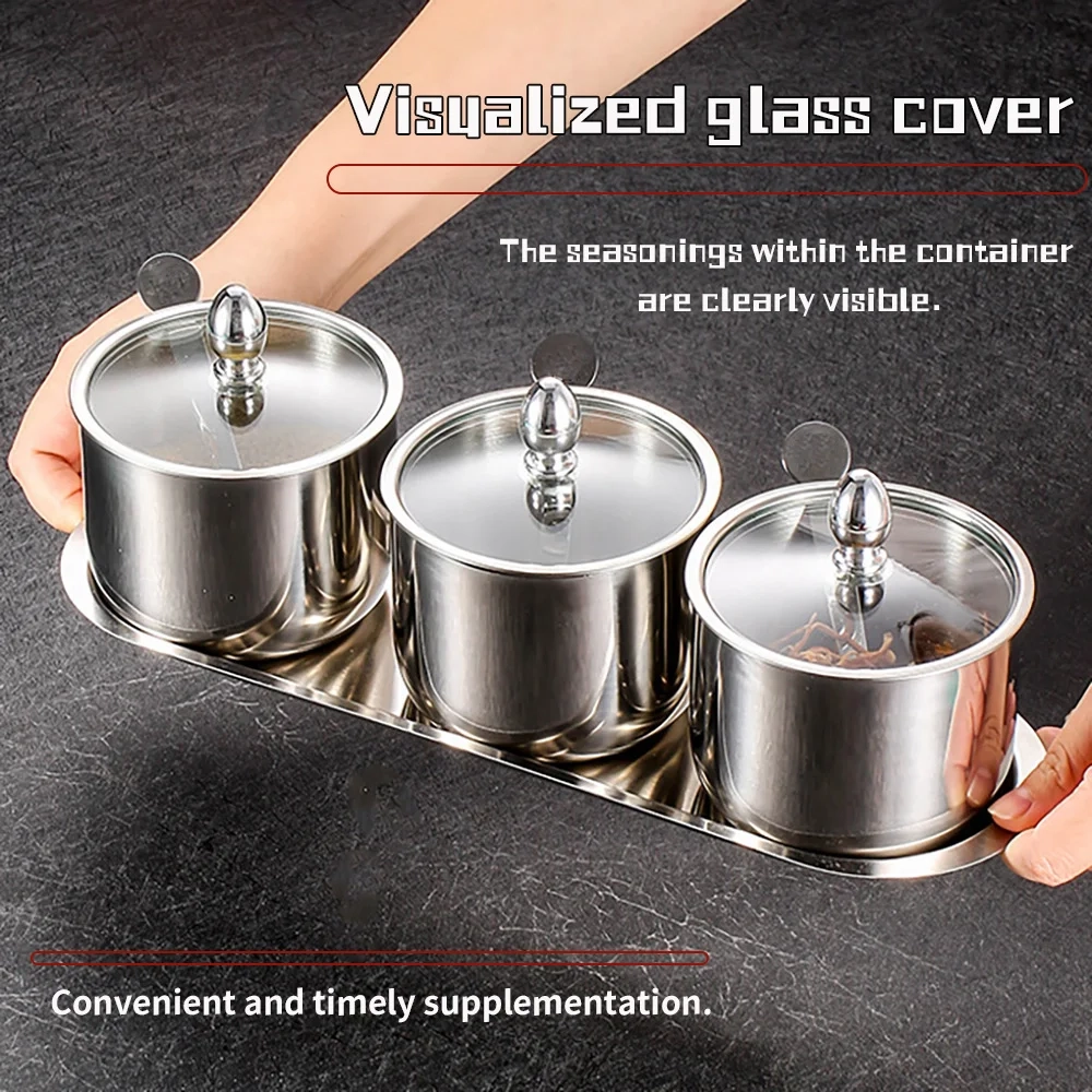 Stainless Steel Seasoning Jar with Glass Lid and Spoon - Image 3