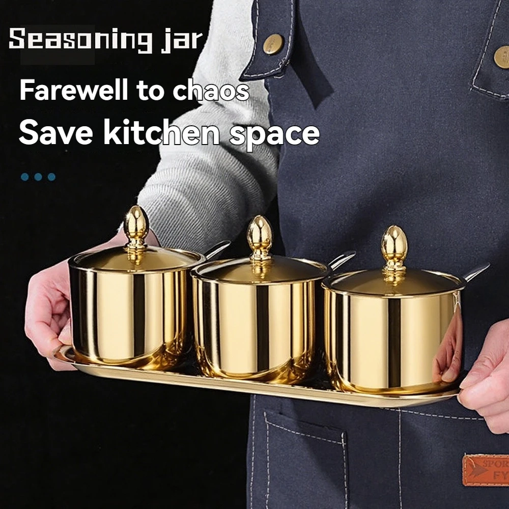 Stainless Steel Seasoning Jar with Glass Lid and Spoon - Image 4