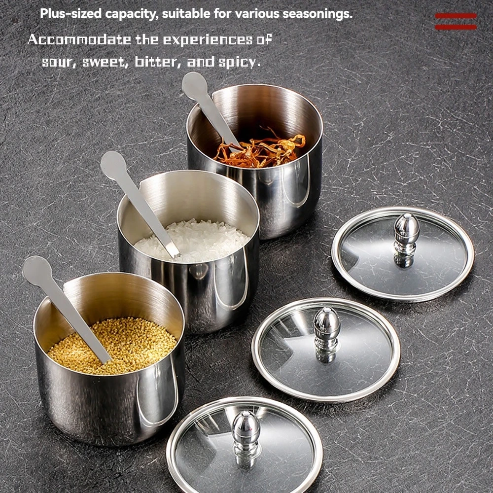 Stainless Steel Seasoning Jar with Glass Lid and Spoon - Image 6