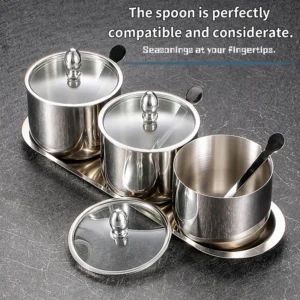 Stainless Steel Seasoning Jar with Glass Lid and Spoon