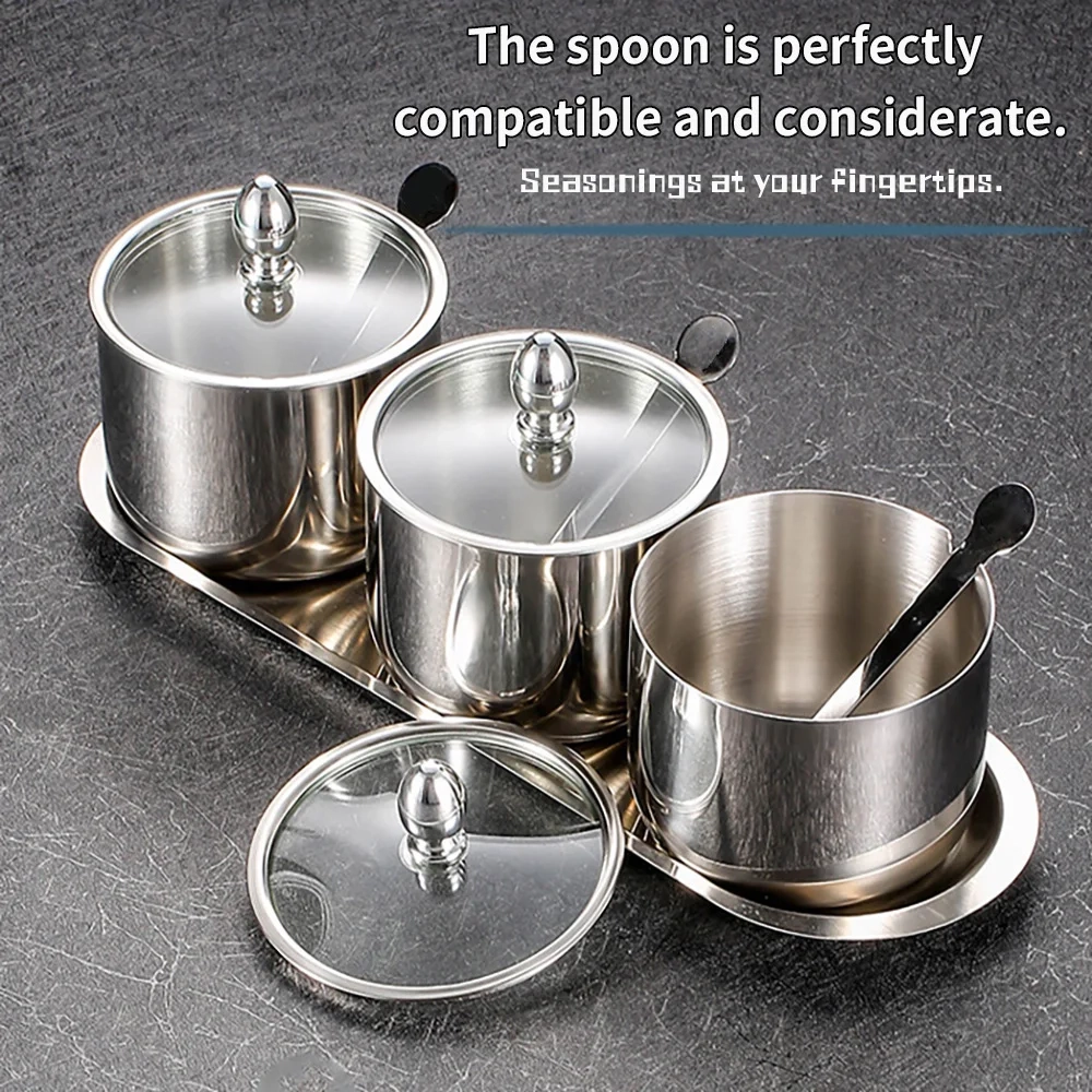 Stainless Steel Seasoning Jar with Glass Lid and Spoon