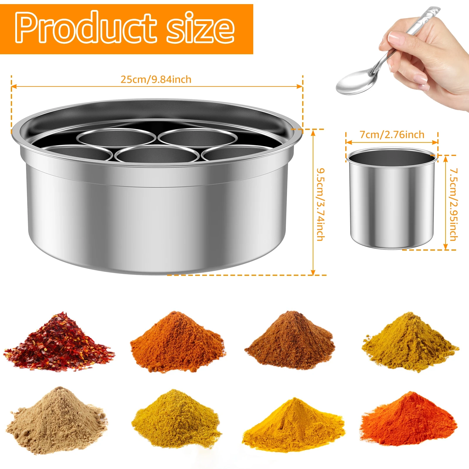 Stainless Steel 7-Compartment Spice Box Set - Image 2