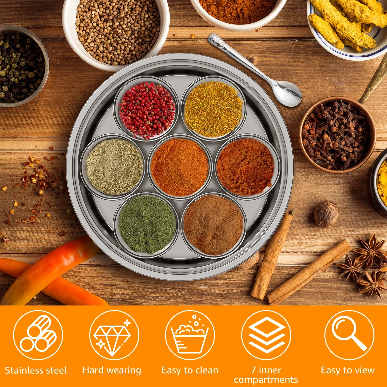 Stainless Steel 7-Compartment Spice Box Set - Image 6