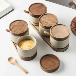Ceramic Seasoning Jar with Bamboo Lid and Spoon