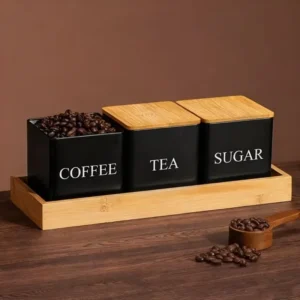 Coffee Tea Sugar Storage Canister Set with Tray