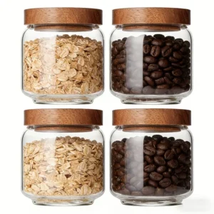 Clear Glass Storage Jars with Wooden Lids