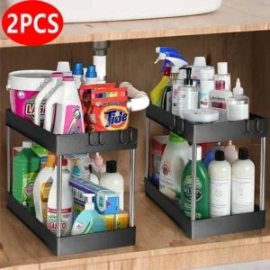 2 Tier Under Sink Organizer with Hooks