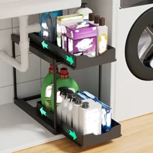 2 Tier Pull-Out Under Sink Organizer with Hooks