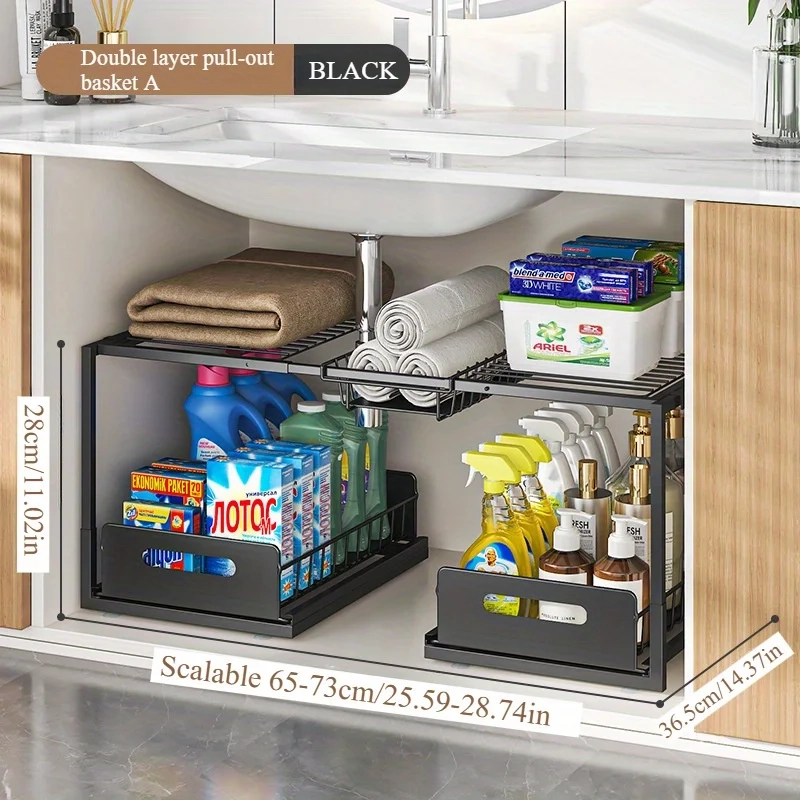 Adjustable Double-Layer Under Sink Storage Rack - Image 3