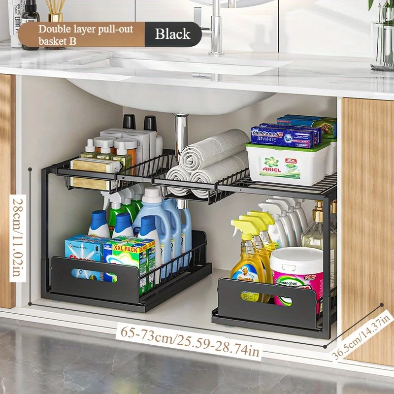 Adjustable Double-Layer Under Sink Storage Rack - Image 4