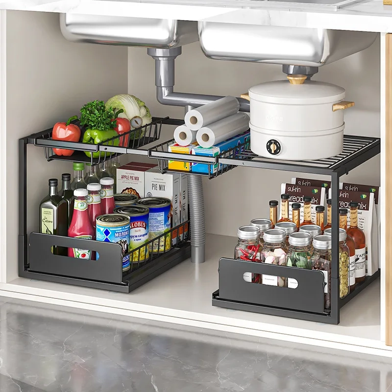 Adjustable Double-Layer Under Sink Storage Rack - Image 2