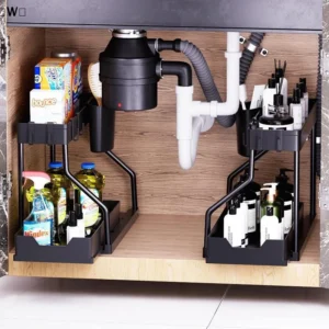 2 Tier Under Sink Organizer with Hooks and Hanging Cup